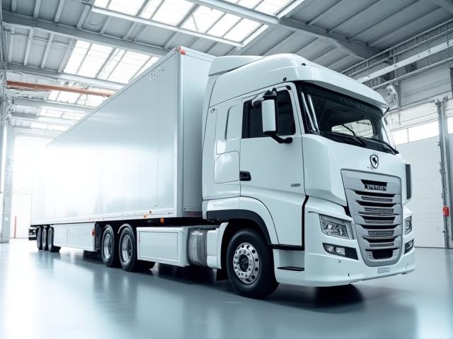 Close up of a modern, clean electric semi-truck with ROK branding