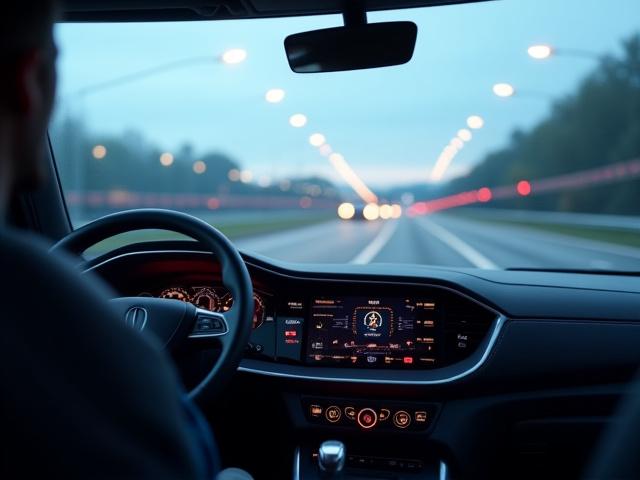Interior of new truck cabin showing digital dashboard